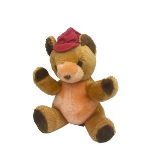 Vintage Alegria Brown Bear Red Baseball Cap Plush Stuffed Animal 10 in